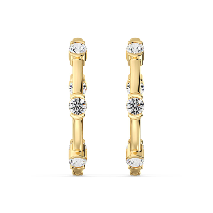 Round Brilliant Lab Grown Diamond Half Bezel Hoop Earrings in 18K Yellow Gold