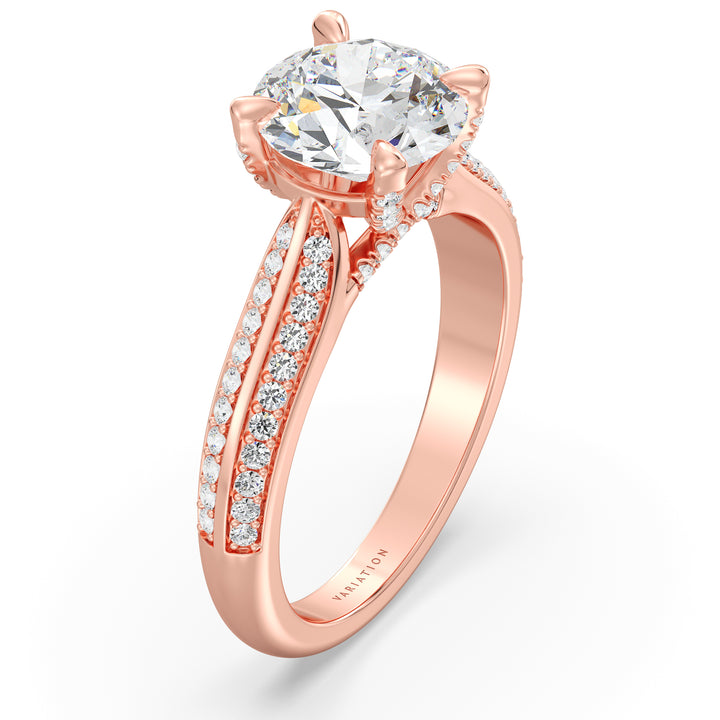 Round Brilliant Cut Lab Grown Diamond Halo Engagement Ring with Pavé Band in 18K Rose Gold