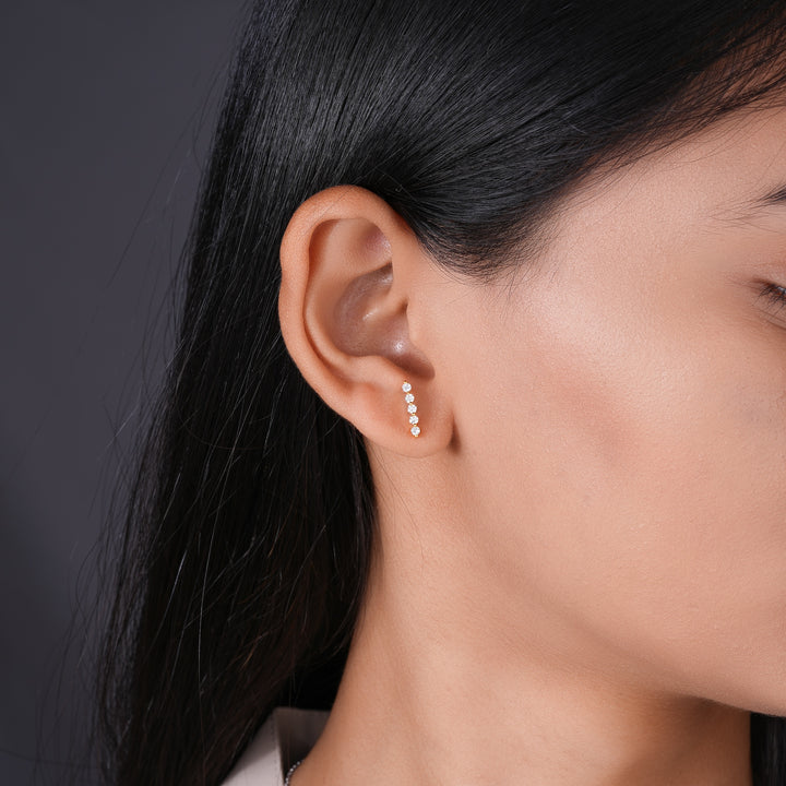 Round Brilliant Lab Grown Diamond Long Ear Climber Earrings in 18K Yellow Gold
