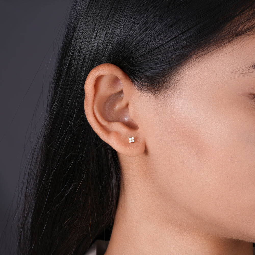 Round Brilliant Lab Grown Diamond Petite Cluster Stud Earrings in 18K Yellow Gold