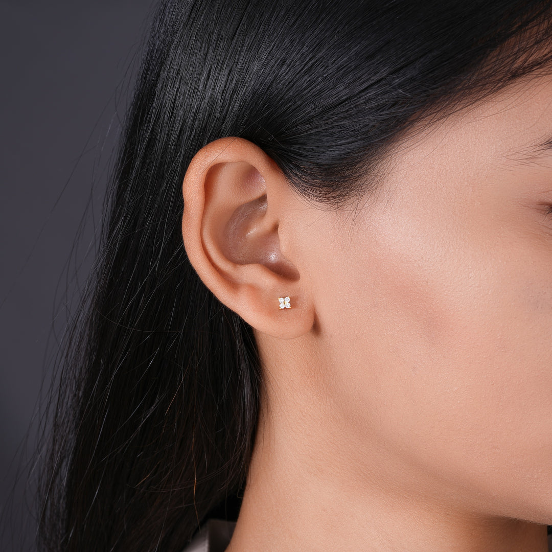 Round Brilliant Lab Grown Diamond Petite Cluster Stud Earrings in 18K Yellow Gold