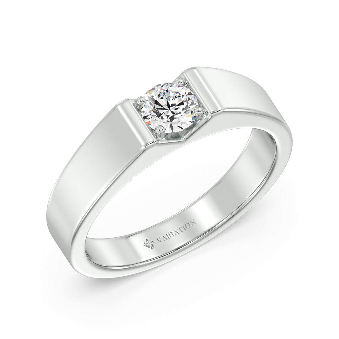 Round Brilliant Lab Grown Diamond Platinum Signet Ring with 0.47 Ct Diamond