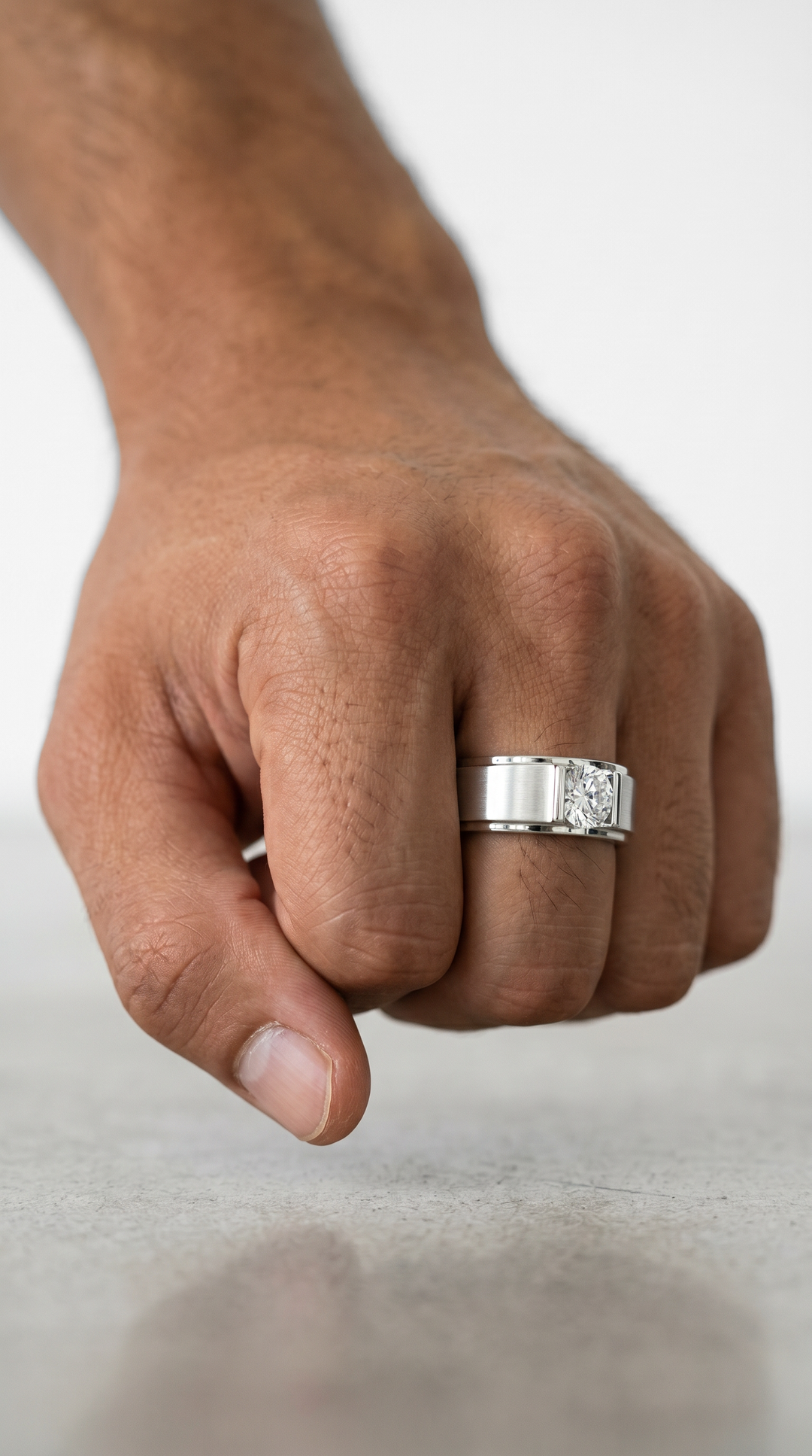 Round Brilliant Lab Grown Diamond Platinum Signet Ring with Elevated Prong Setting