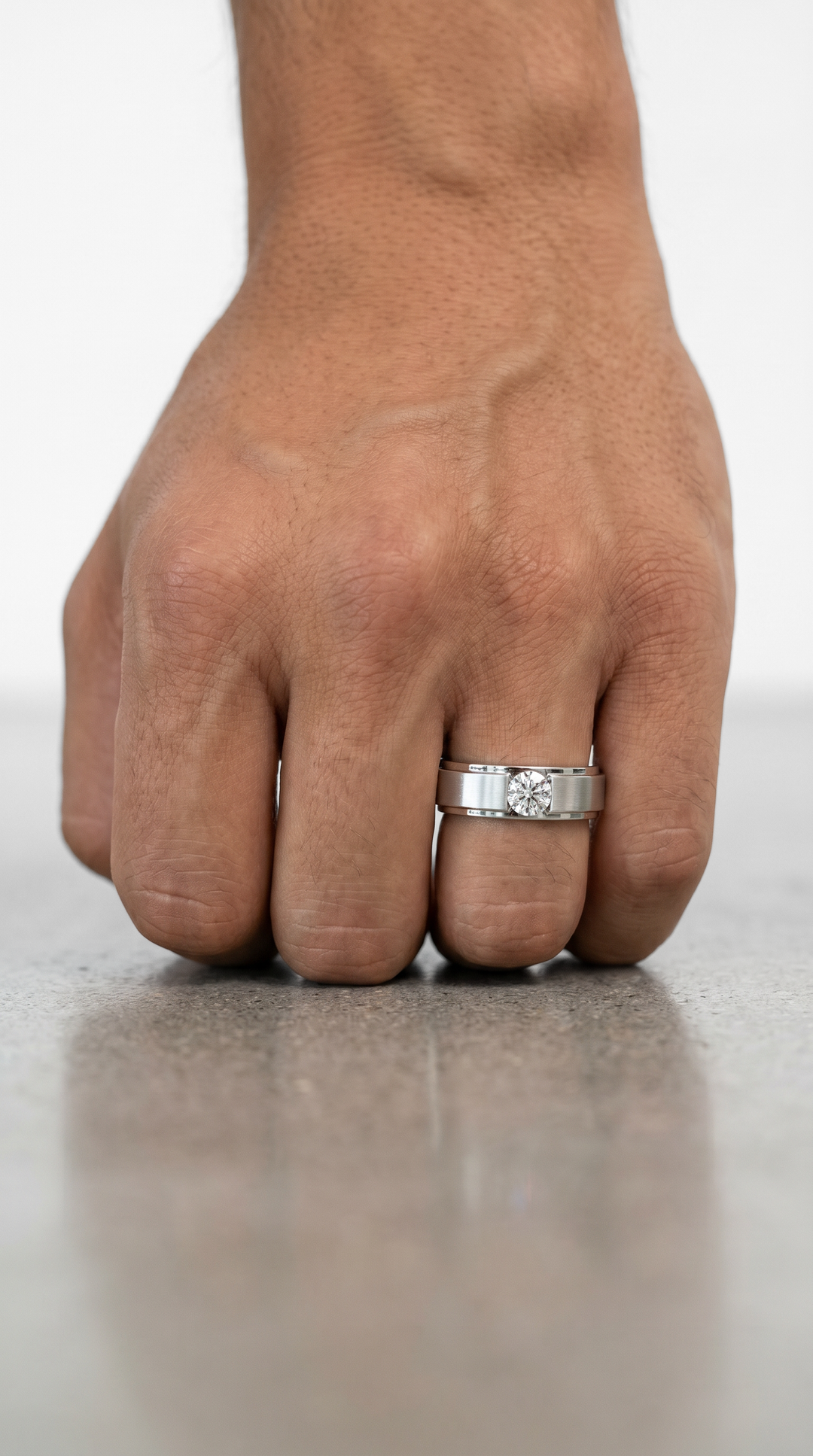 Round Brilliant Lab Grown Diamond Platinum Signet Ring with Flush Set Design