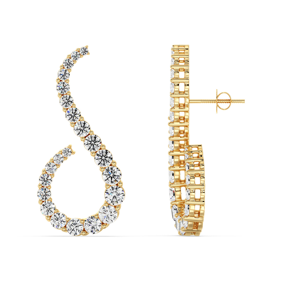 Round Brilliant Lab Grown Diamond S Curve Earrings in 18K Yellow Gold