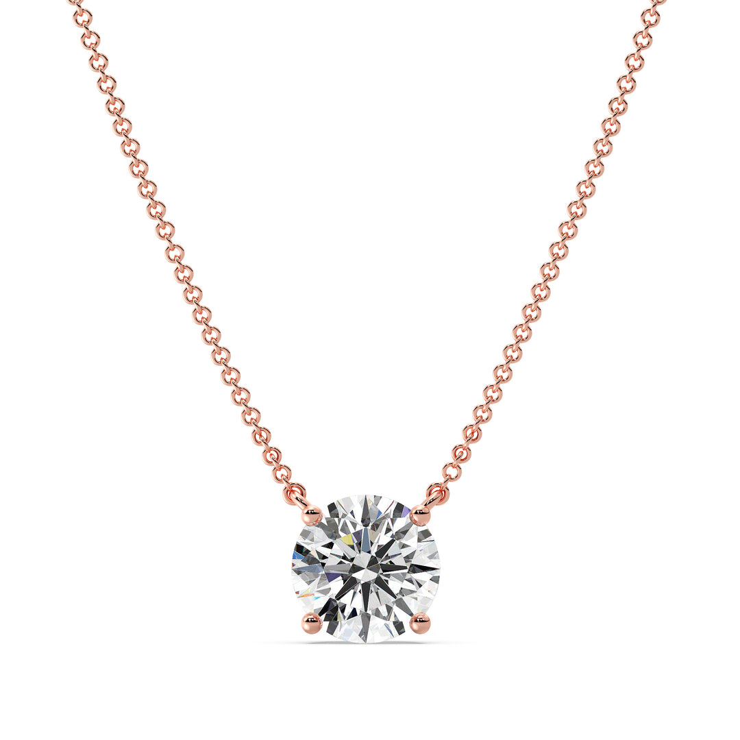 Round Brilliant Lab Grown Diamond Solitaire Necklace in 18K Rose Gold