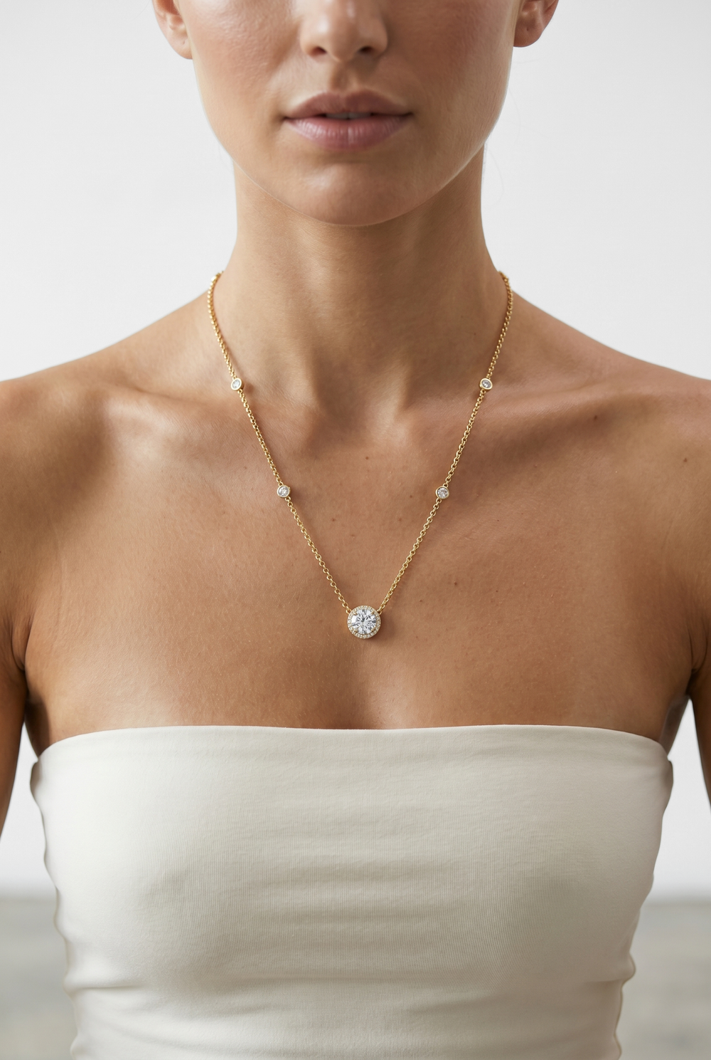 Round Brilliant Lab Grown Diamond Station Necklace in 18K Yellow Gold
