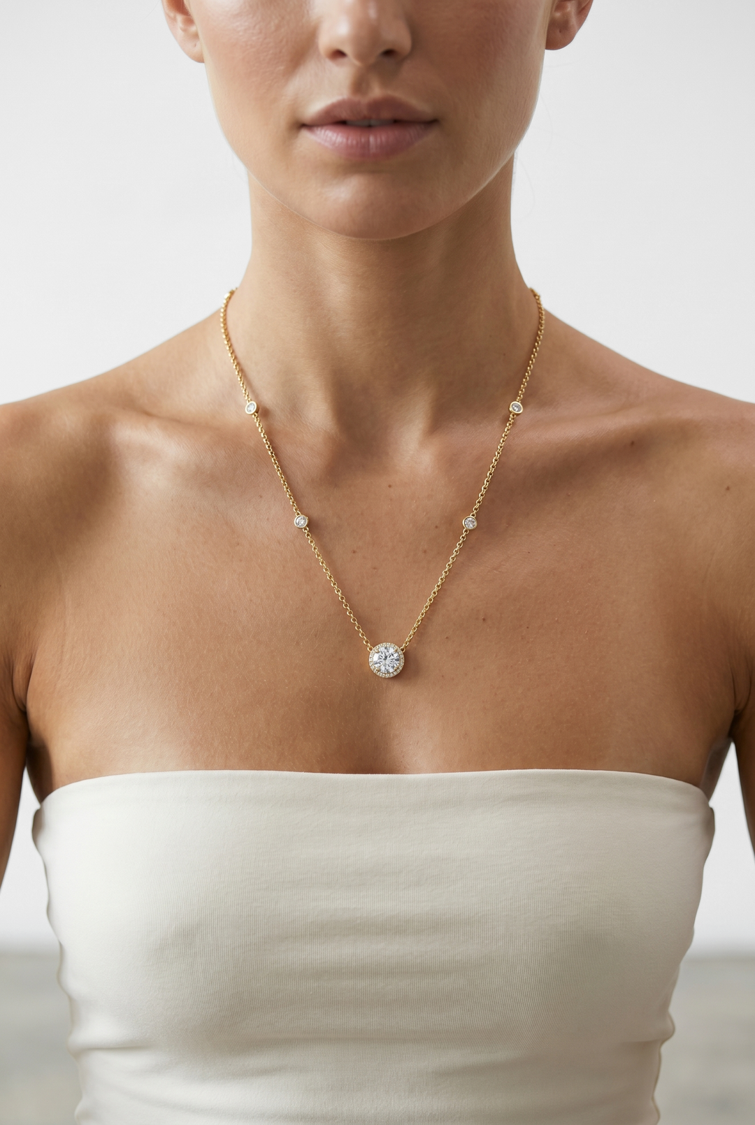 Round Brilliant Lab Grown Diamond Station Necklace in 18K Yellow Gold