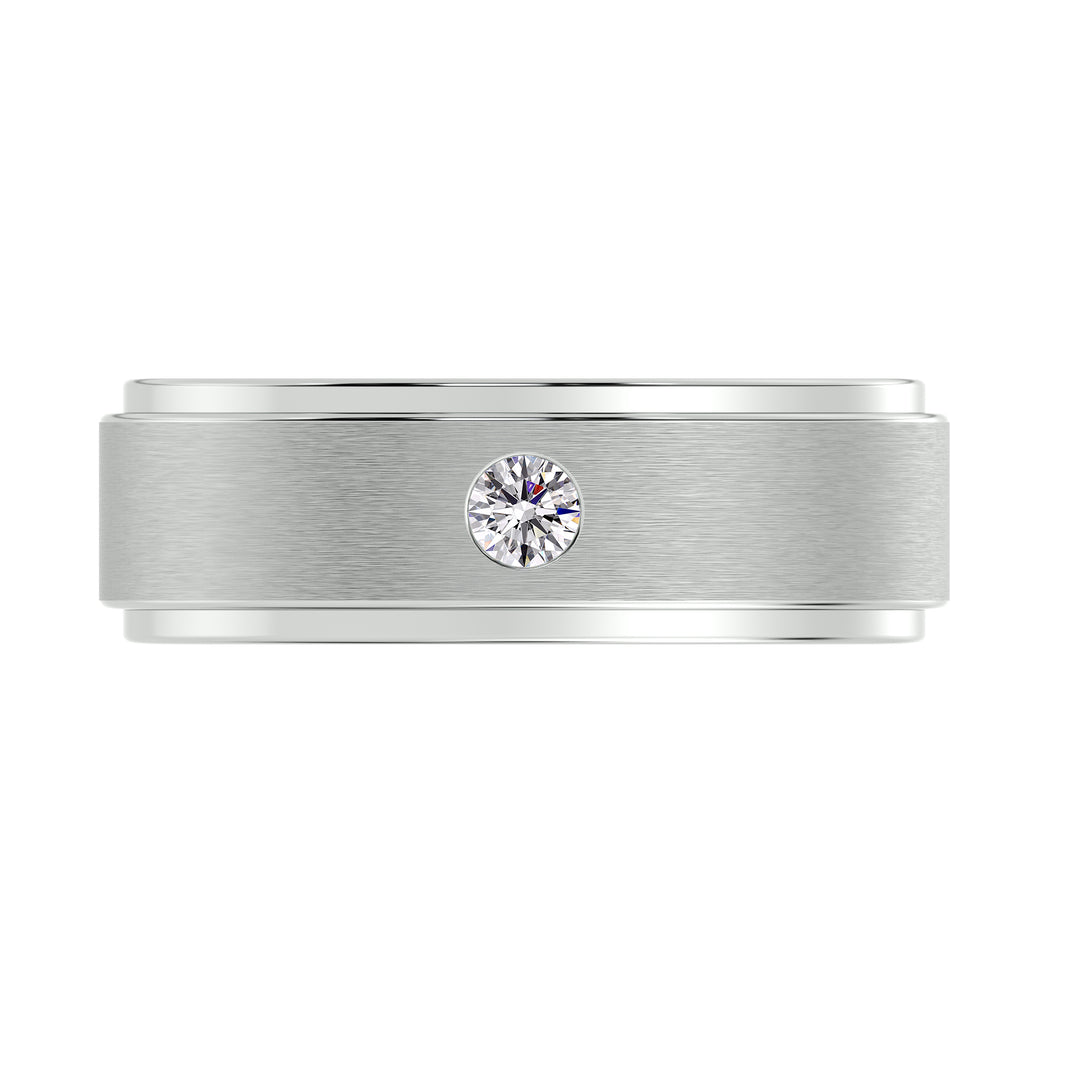 Round Cut Diamond Platinum Ring with Contemporary Wide Band Design