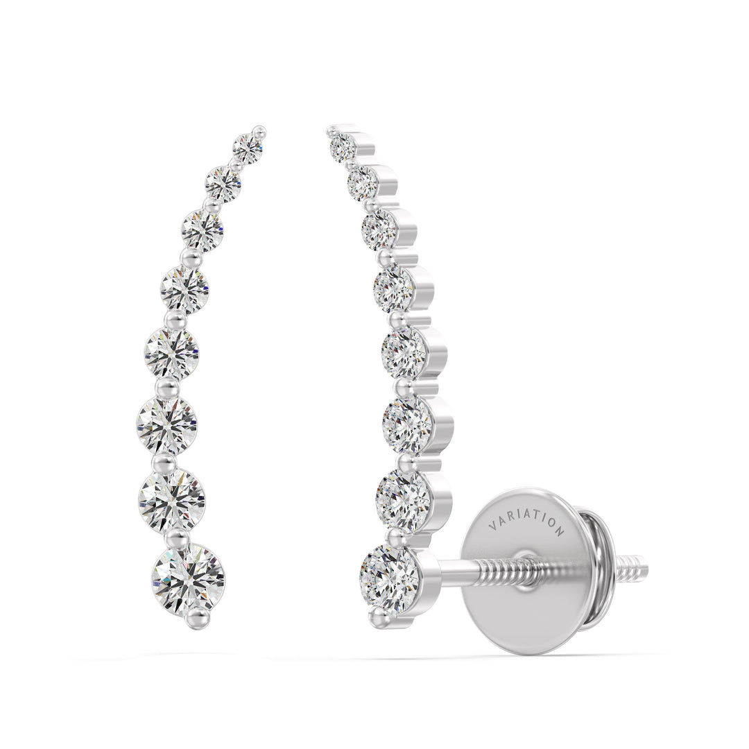 Round Cut Lab Grown Diamond Arc Stud Earrings in 18K White Gold