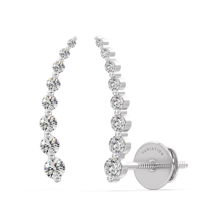 Round Cut Lab Grown Diamond Arc Stud Earrings in 18K White Gold