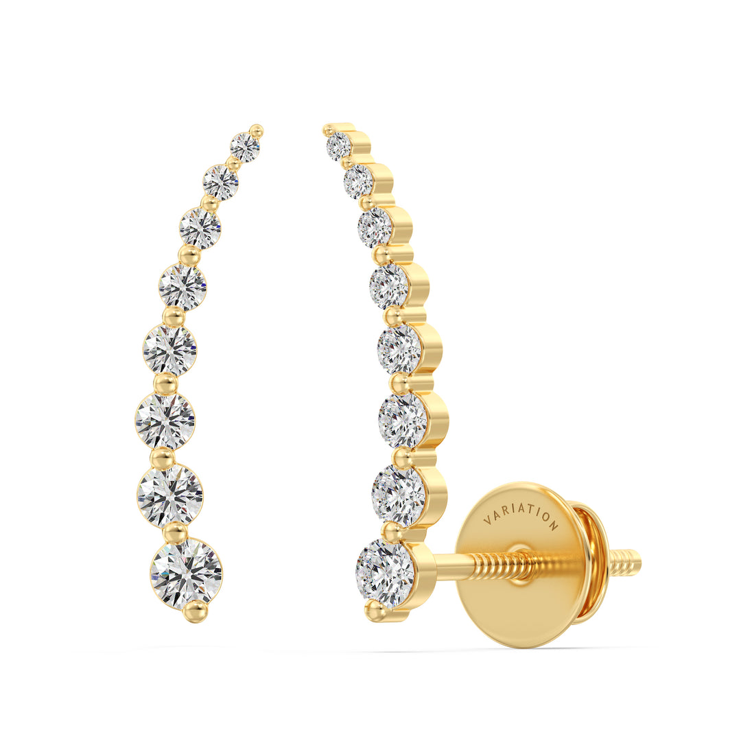 Round Cut Lab Grown Diamond Arc Stud Earrings in 18K Yellow Gold