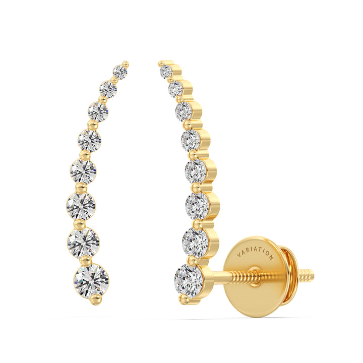 Round Cut Lab Grown Diamond Arc Stud Earrings in 18K Yellow Gold