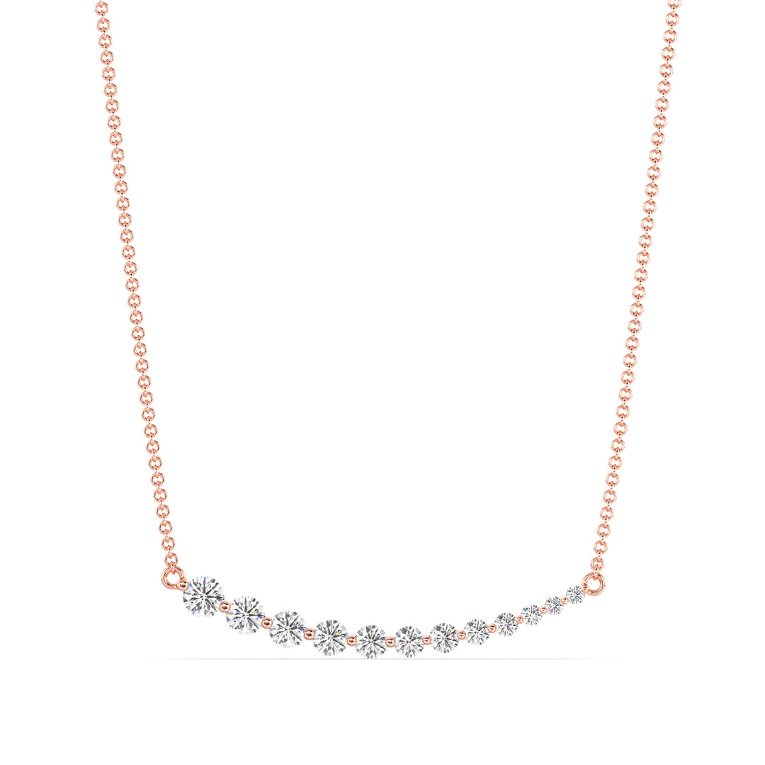 Round Cut Lab Grown Diamond Asymmetric Smile Necklace in 18K Rose Gold