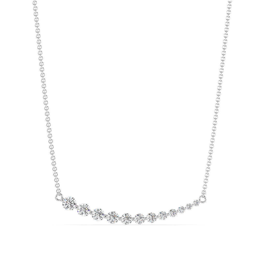 Round Cut Lab Grown Diamond Asymmetric Smile Necklace in 18K White Gold