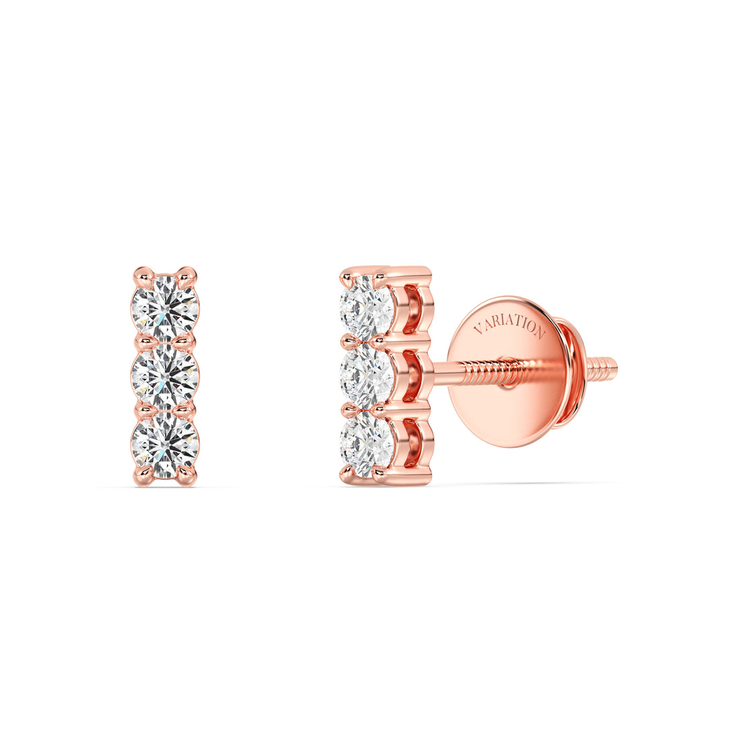 Round Cut Lab Grown Diamond Bar Stud Earrings in 18K Rose Gold