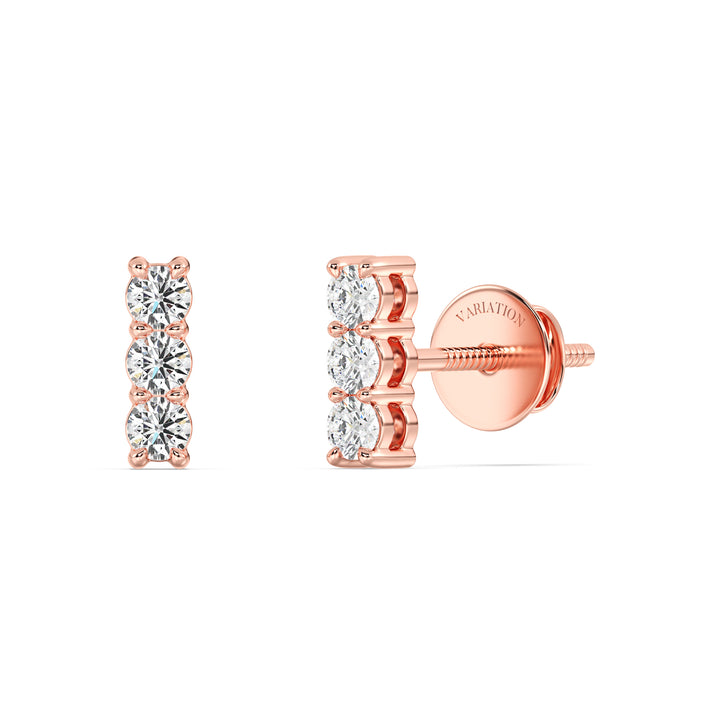 Round Cut Lab Grown Diamond Bar Stud Earrings in 18K Rose Gold