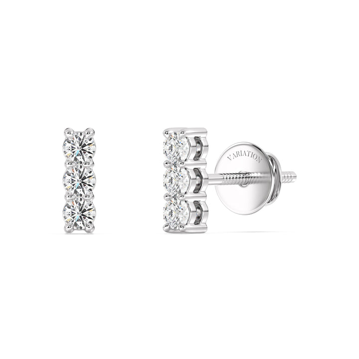 Round Cut Lab Grown Diamond Bar Stud Earrings in 18K White Gold