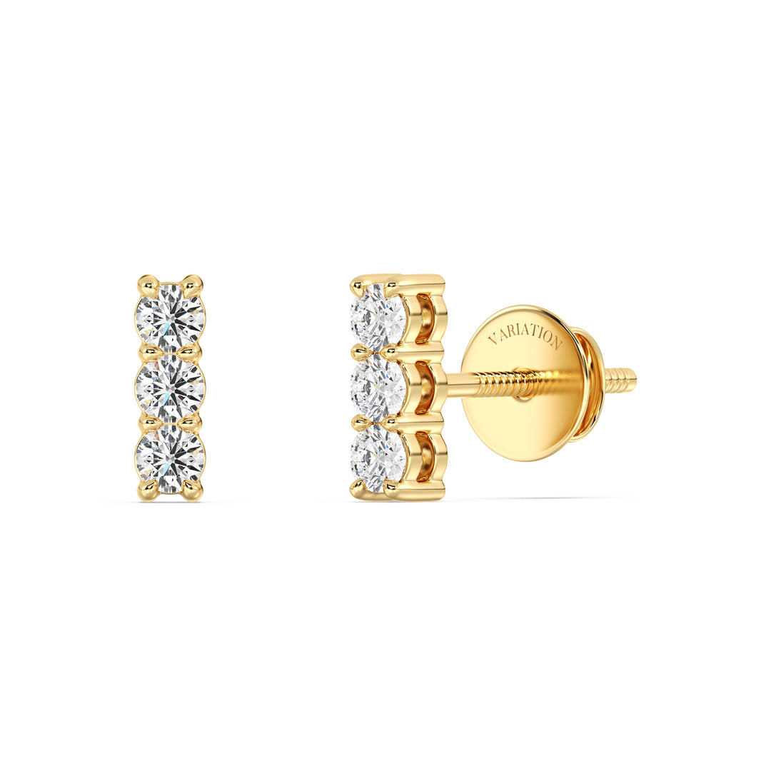 Round Cut Lab Grown Diamond Bar Stud Earrings in 18K Yellow Gold