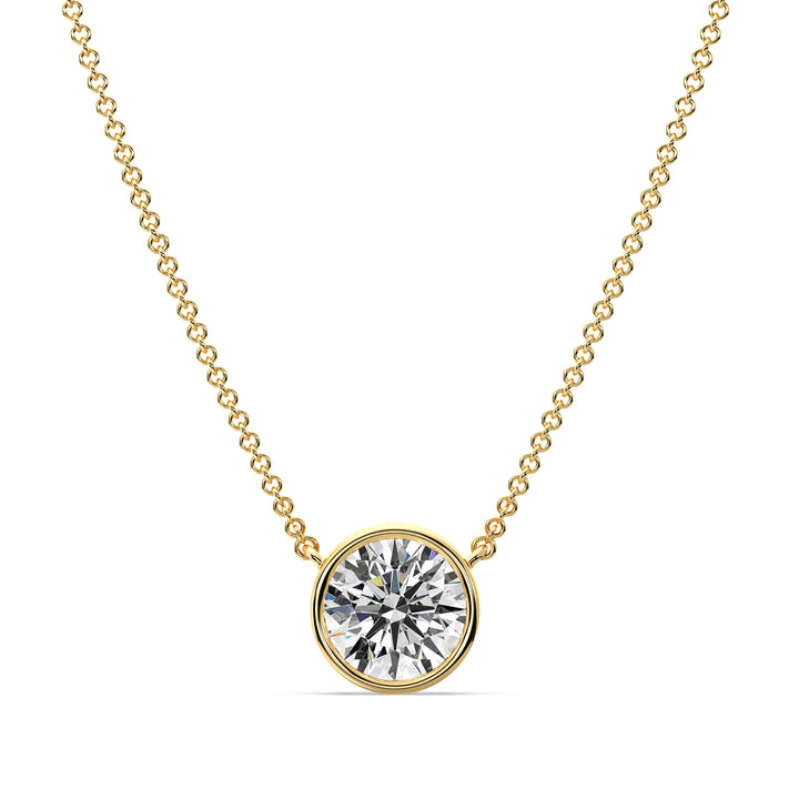 Round Cut Lab Grown Diamond Bezel Set Solitaire Pendant Necklace in 18K Yellow Gold