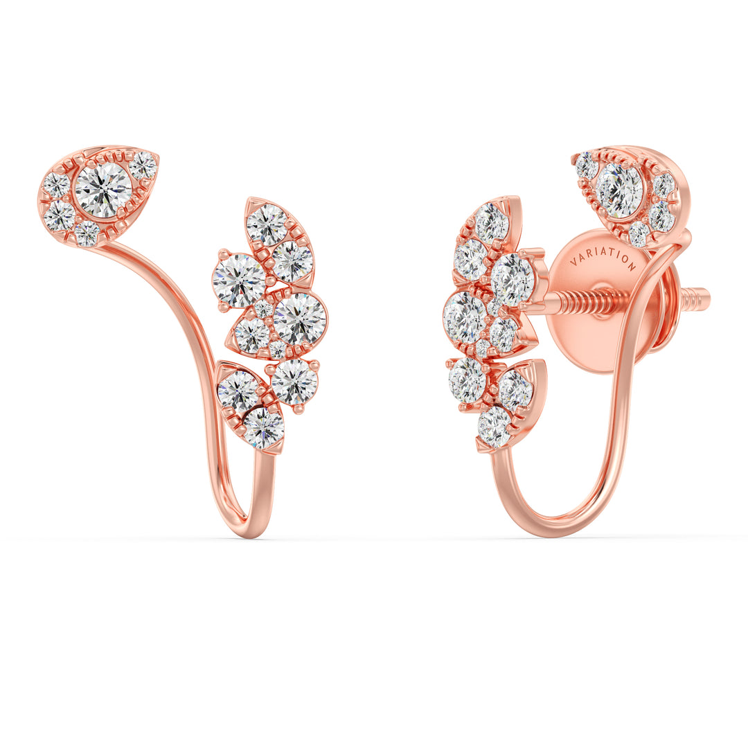 Round Cut Lab Grown Diamond Cluster Stud Earrings in 18K Rose Gold
