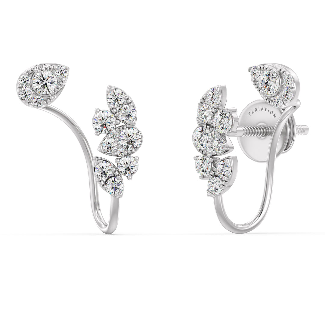 Round Cut Lab Grown Diamond Cluster Stud Earrings in 18K White Gold