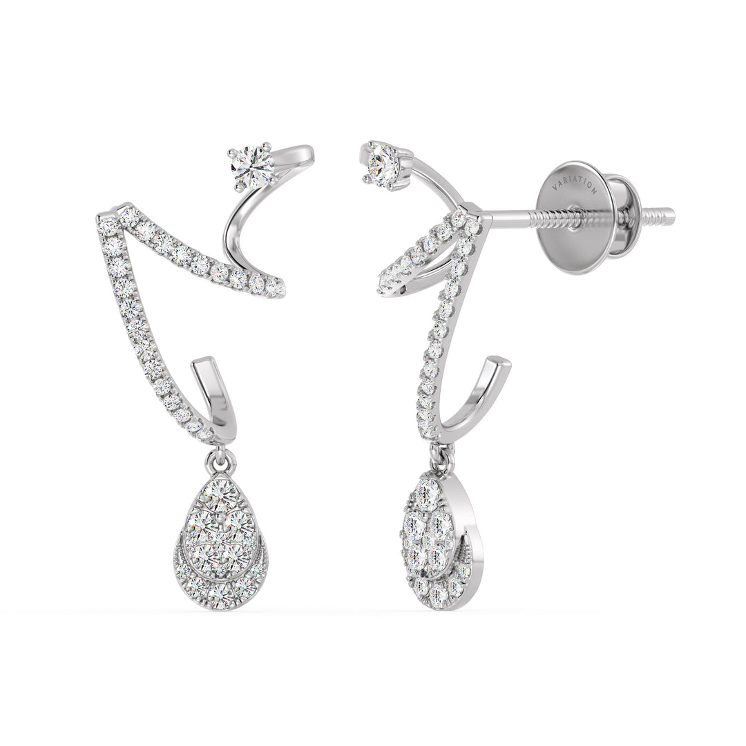 Round Cut Lab Grown Diamond Drop Earrings in 18K White Gold