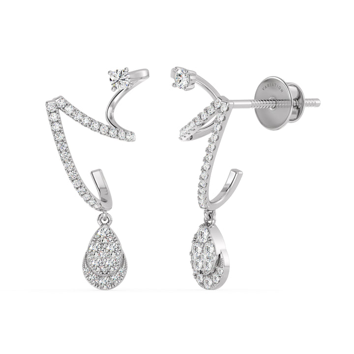 Round Cut Lab Grown Diamond Drop Earrings in 18K White Gold