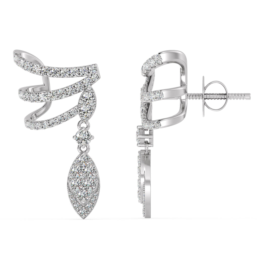 Round Cut Lab Grown Diamond Elongated Drop Earrings in 18K White Gold