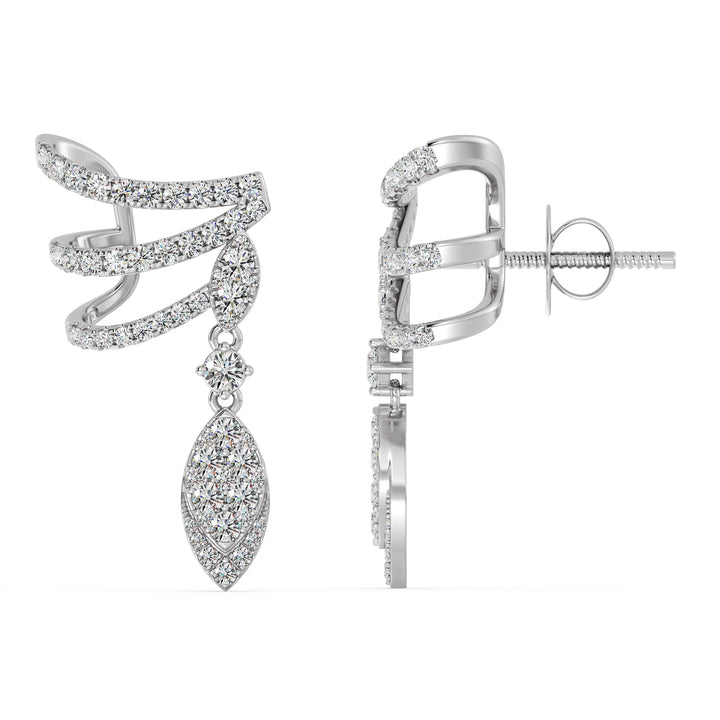 Round Cut Lab Grown Diamond Elongated Drop Earrings in 18K White Gold