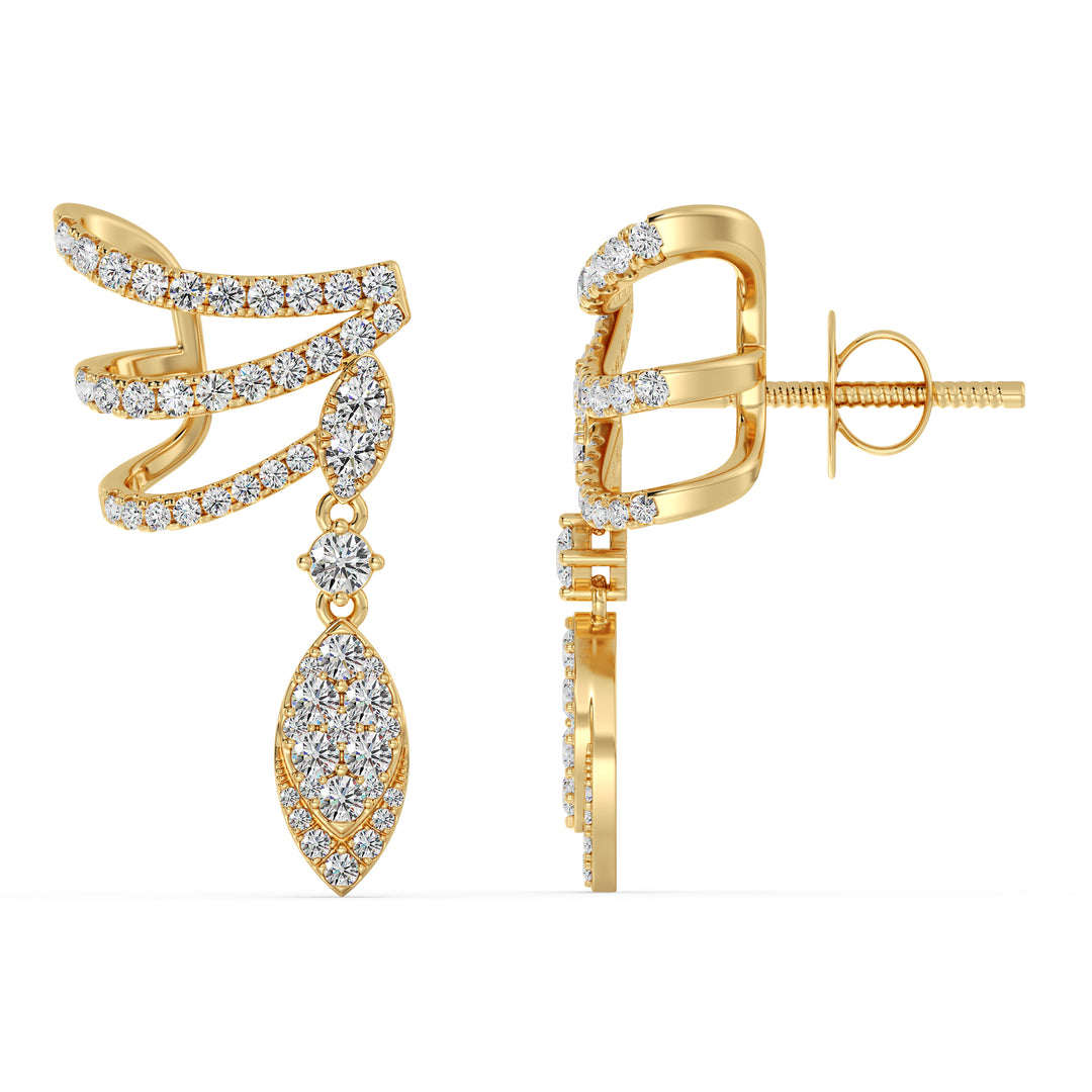 Round Cut Lab Grown Diamond Elongated Drop Earrings in 18K Yellow Gold