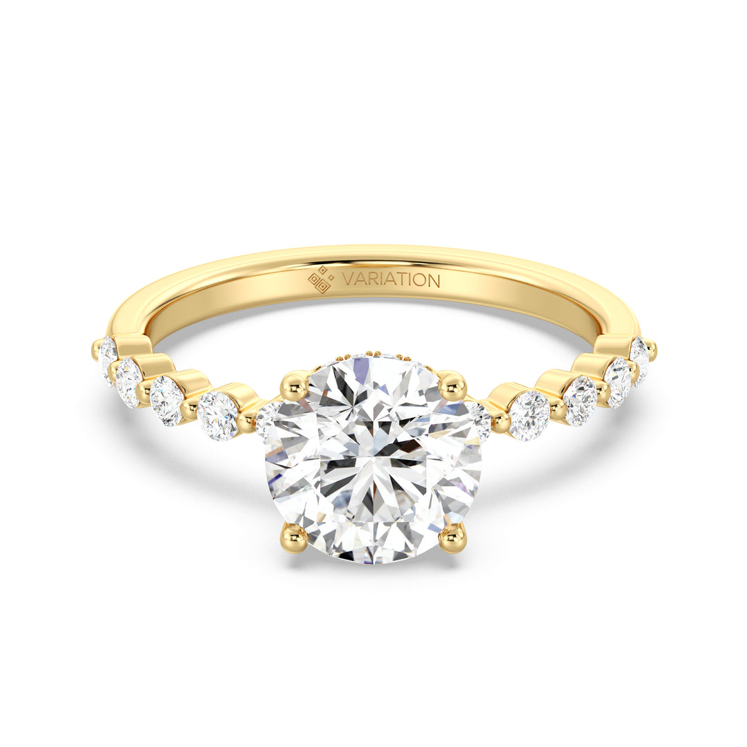 Round Cut Lab Grown Diamond Engagement Ring with Hidden Halo Setting in Yellow Gold