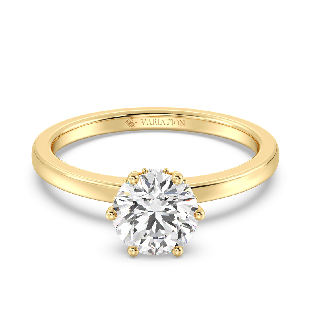 Round Cut Lab Grown Diamond Engagement Ring with Hidden Halo in 18K Yellow Gold