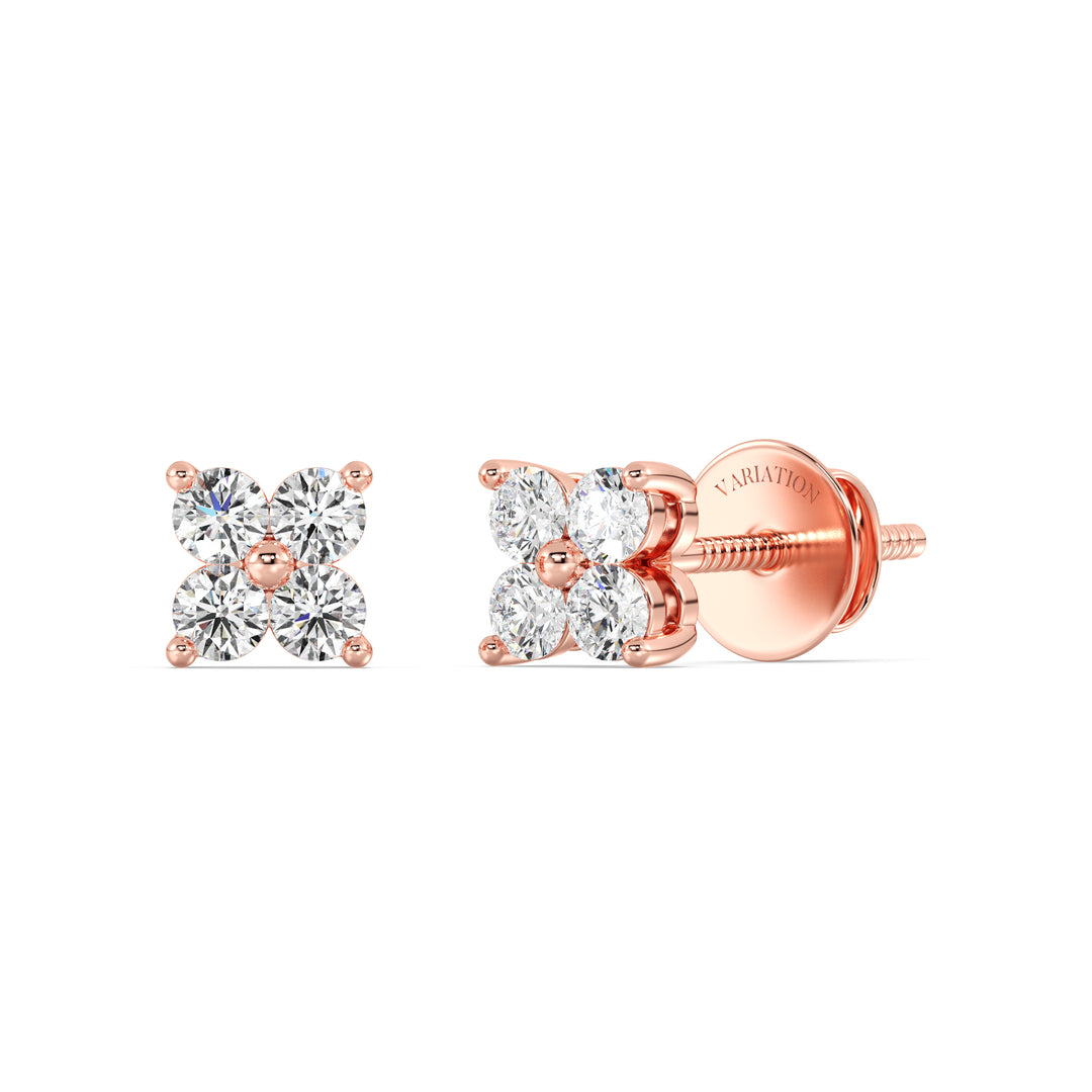 Round Cut Lab Grown Diamond Four Stone Cluster Stud Earrings in 18K Rose Gold