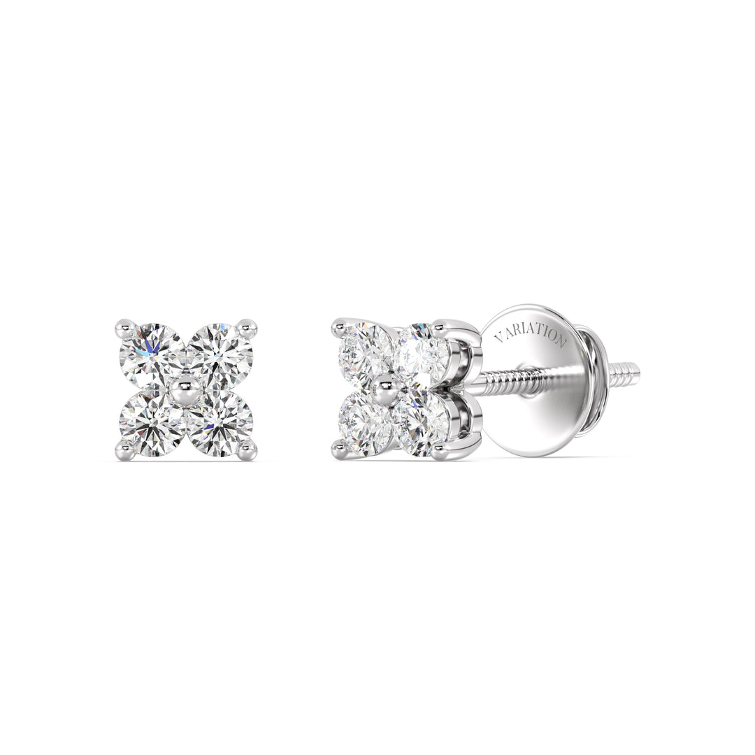 Round Cut Lab Grown Diamond Four Stone Cluster Stud Earrings in 18K White Gold