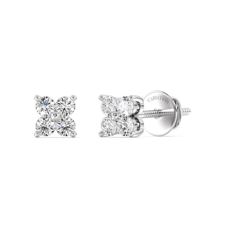 Round Cut Lab Grown Diamond Four Stone Cluster Stud Earrings in 18K White Gold