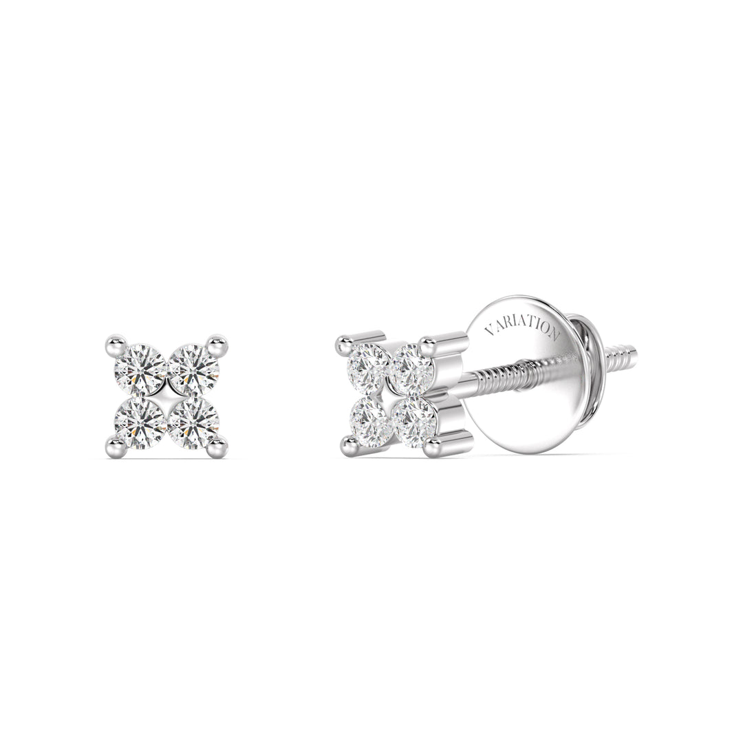 Round Cut Lab Grown Diamond Four Stone Cluster Stud Earrings in 18K White Gold