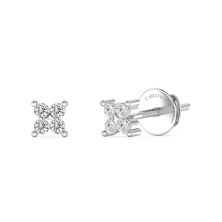 Round Cut Lab Grown Diamond Four Stone Cluster Stud Earrings in 18K White Gold
