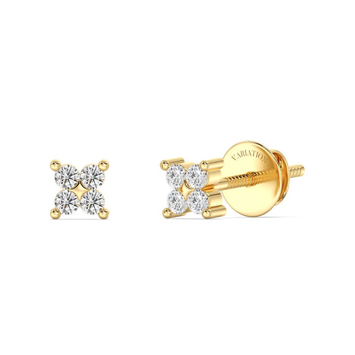 Round Cut Lab Grown Diamond Four Stone Cluster Stud Earrings in 18K Yellow Gold