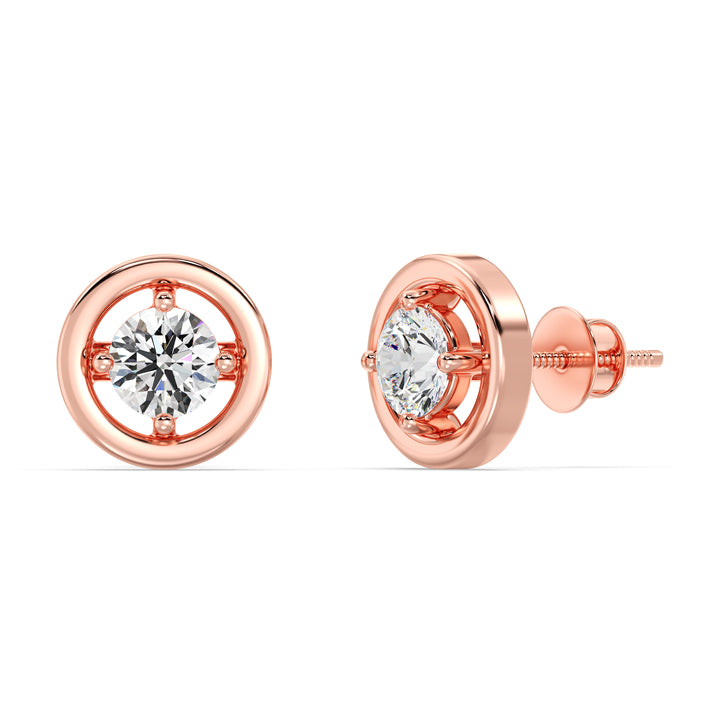 Round Cut Lab Grown Diamond Gold Rim Stud Earrings in 18K Rose Gold