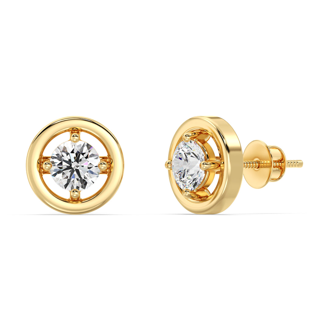 Round Cut Lab Grown Diamond Gold Rim Stud Earrings in 18K Yellow Gold