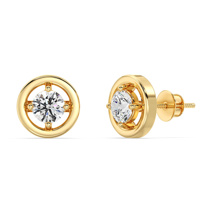 Round Cut Lab Grown Diamond Gold Rim Stud Earrings in 18K Yellow Gold