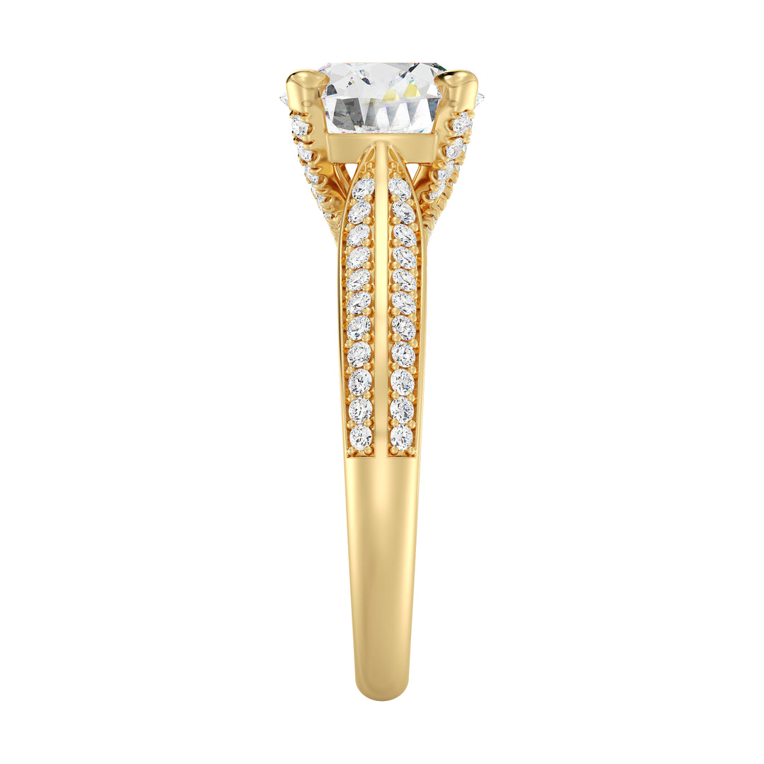 Round Cut Lab Grown Diamond Halo Engagement Ring in Yellow Gold