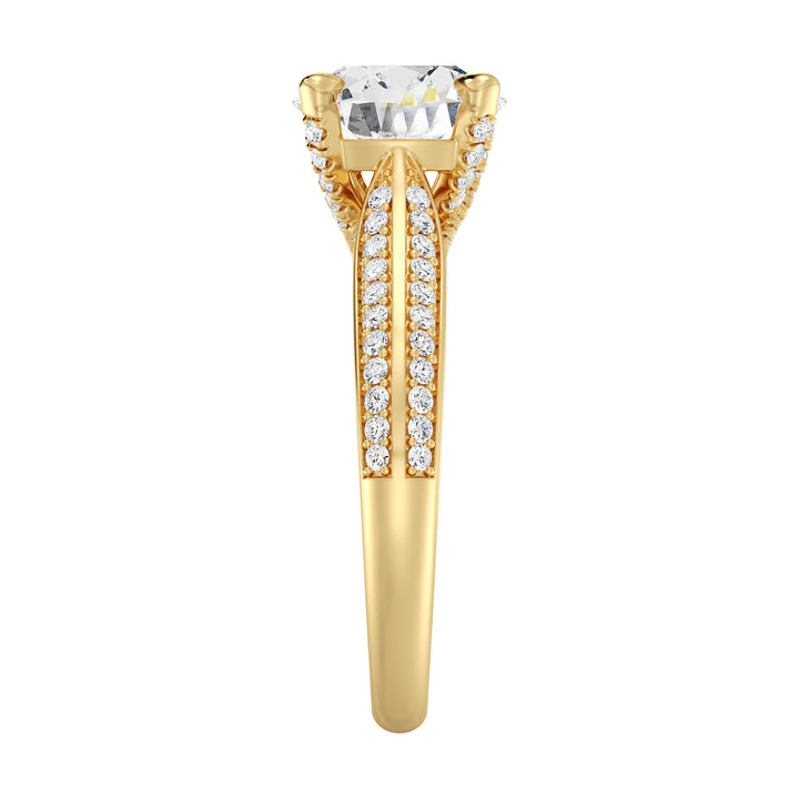 Round Cut Lab Grown Diamond Halo Engagement Ring in Yellow Gold