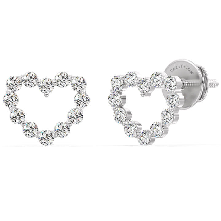 Round Cut Lab Grown Diamond Heart Shaped Stud Earrings in 18K White Gold