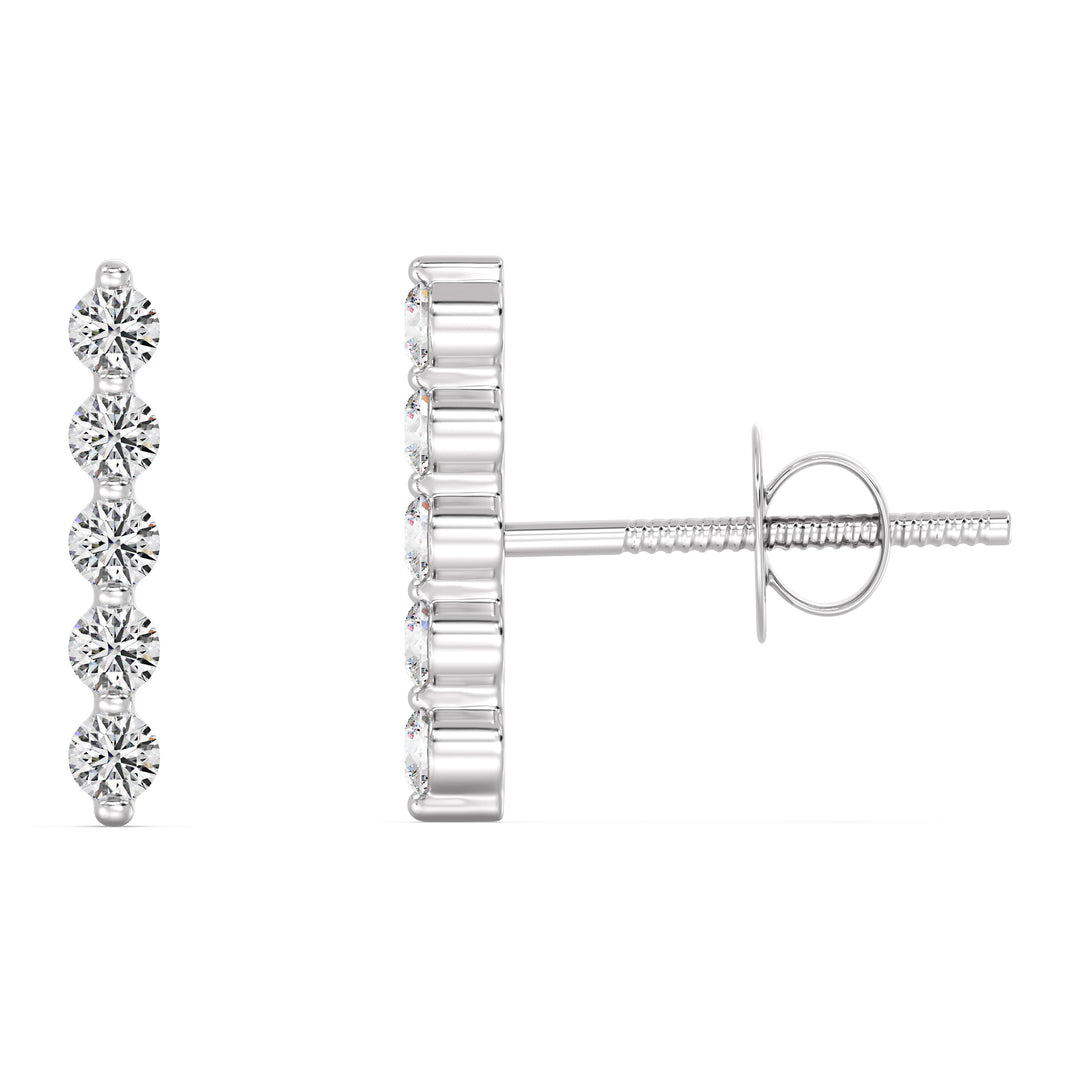 Round Cut Lab Grown Diamond Long Bar Stud Earrings in 18K White Gold
