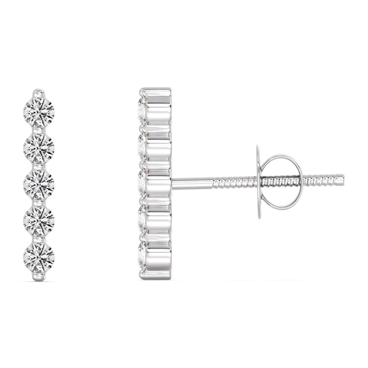 Round Cut Lab Grown Diamond Long Bar Stud Earrings in 18K White Gold