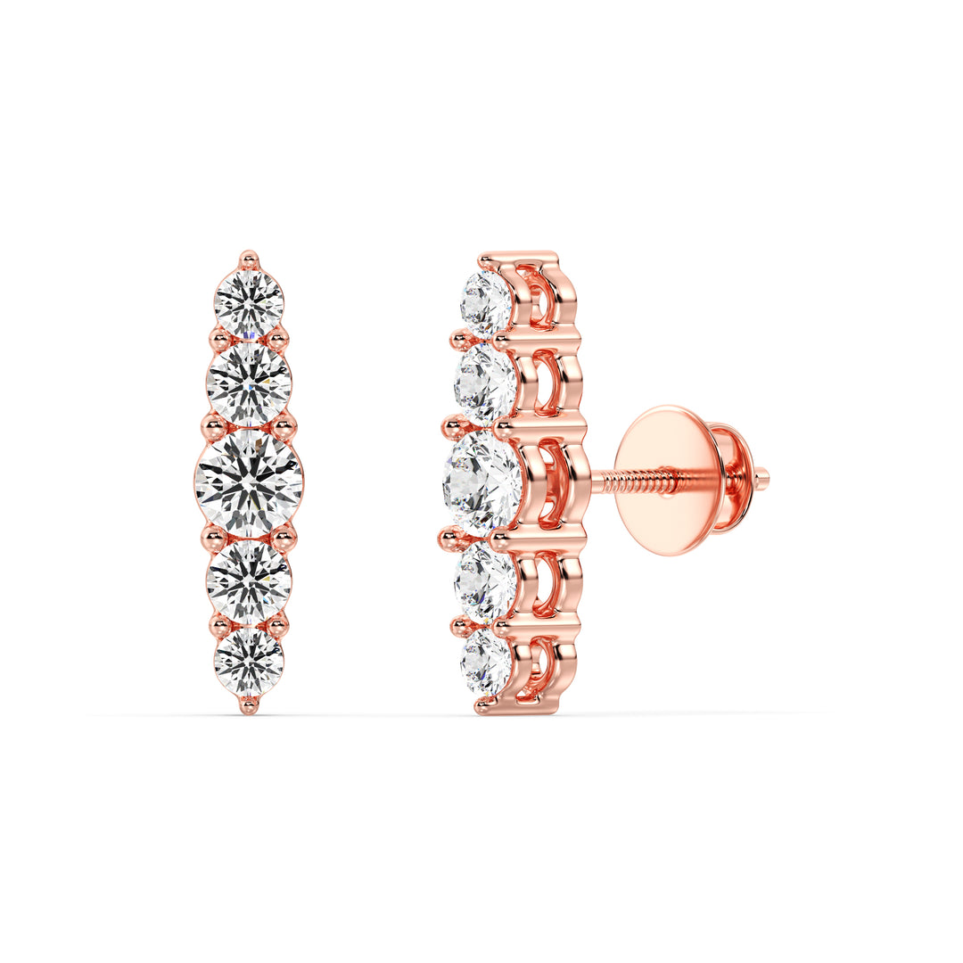 Round Cut Lab Grown Diamond Minimal Stud Earrings in 18K Rose Gold