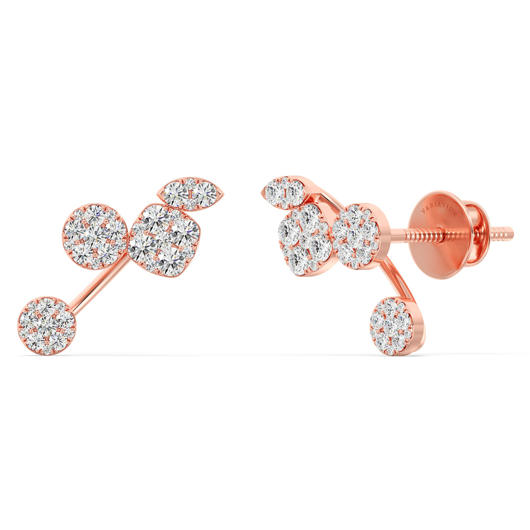 Round Cut Lab Grown Diamond Pavé Stud Earrings in 18K Rose Gold