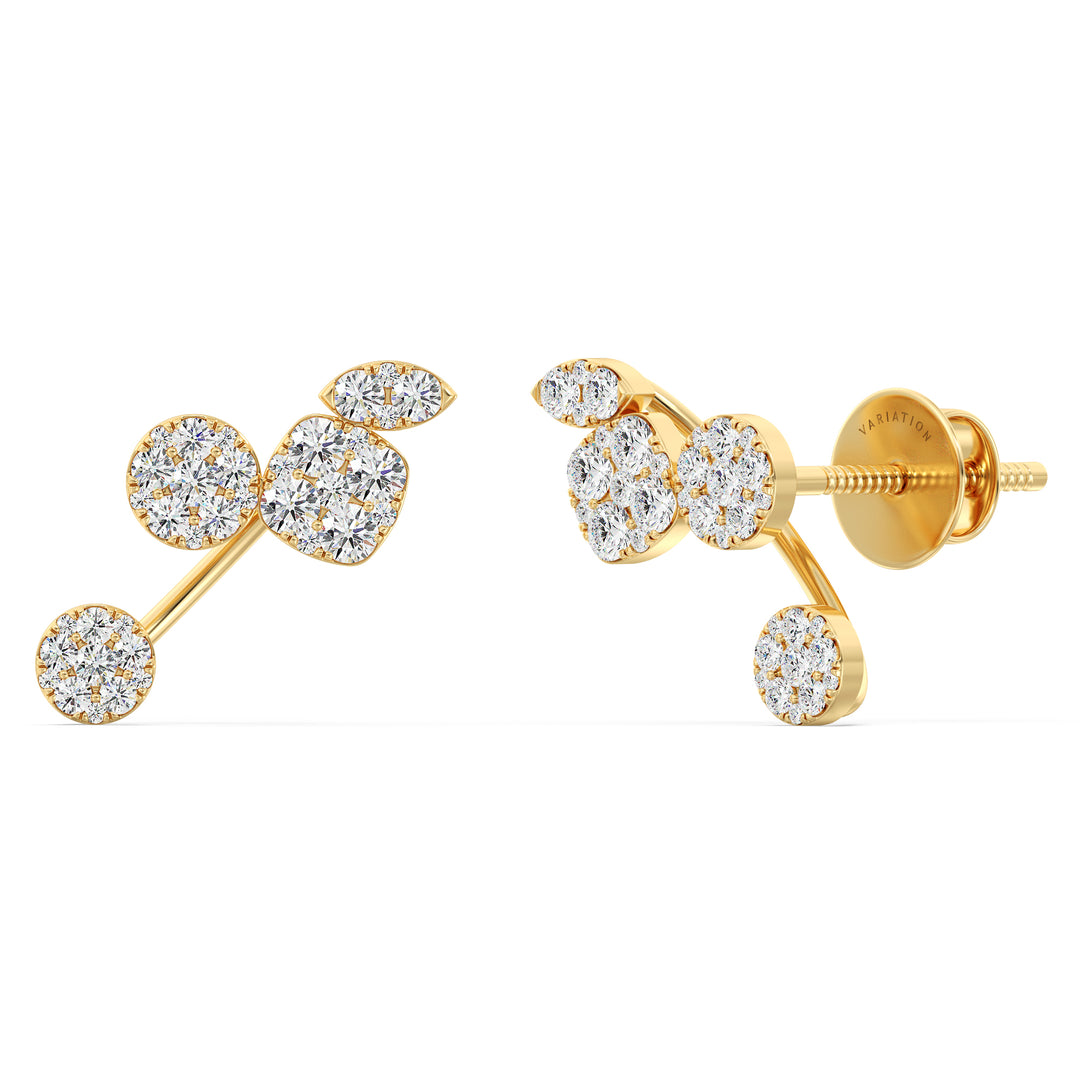 Round Cut Lab Grown Diamond Pavé Stud Earrings in 18K Yellow Gold